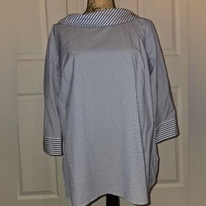 Talbots Navy and White Striped Shirt